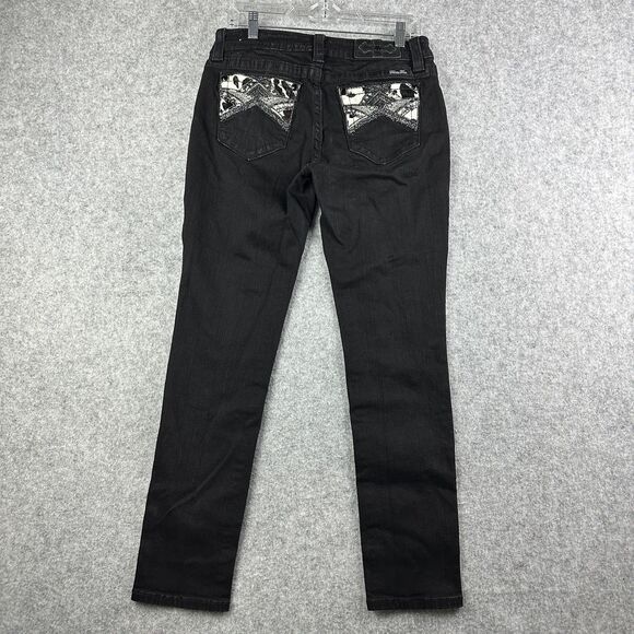 Miss Me Jeans Womens 30 Black Embellished Cowhide Skinny Western Rodeo Stretch - Picture 1 of 16
